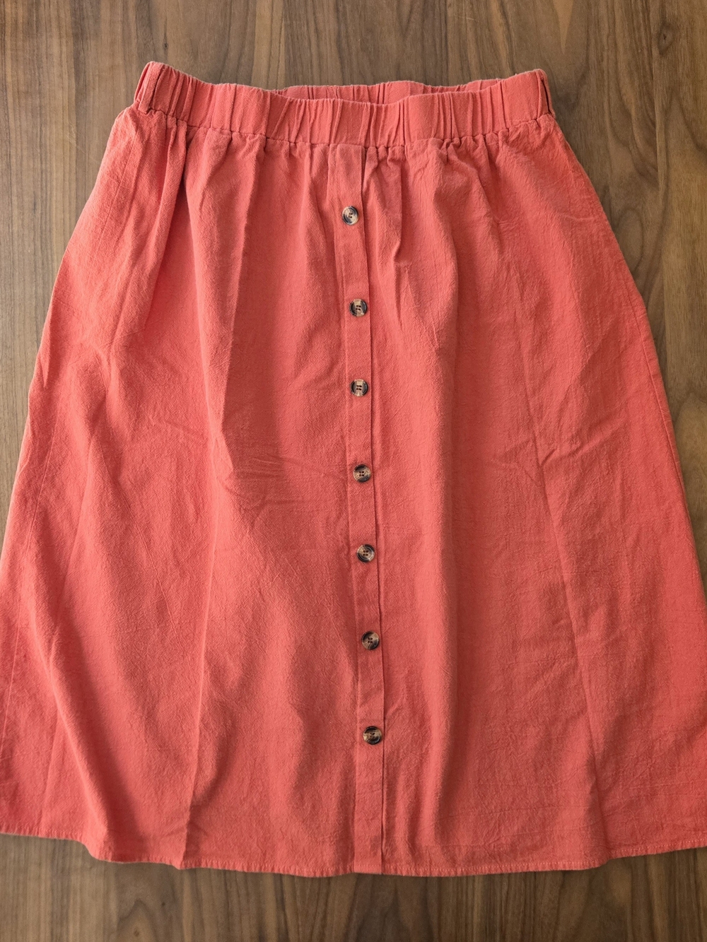 Terracotta Linen-Look Button Down Midi Skirt Coastal Grandmother 3x